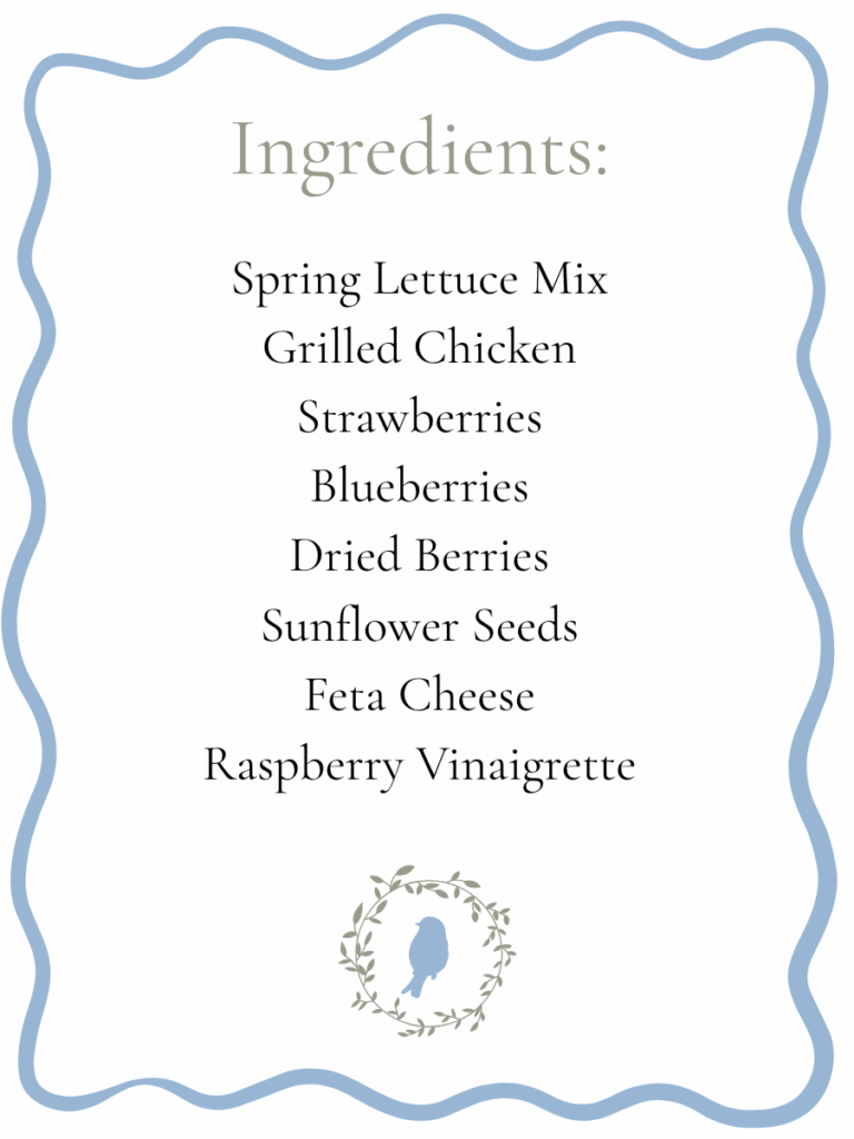 Ingredient list for summer salad.