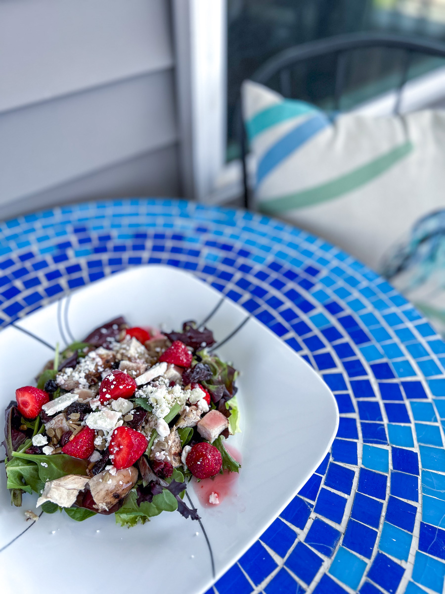 Salad on a cafe table.